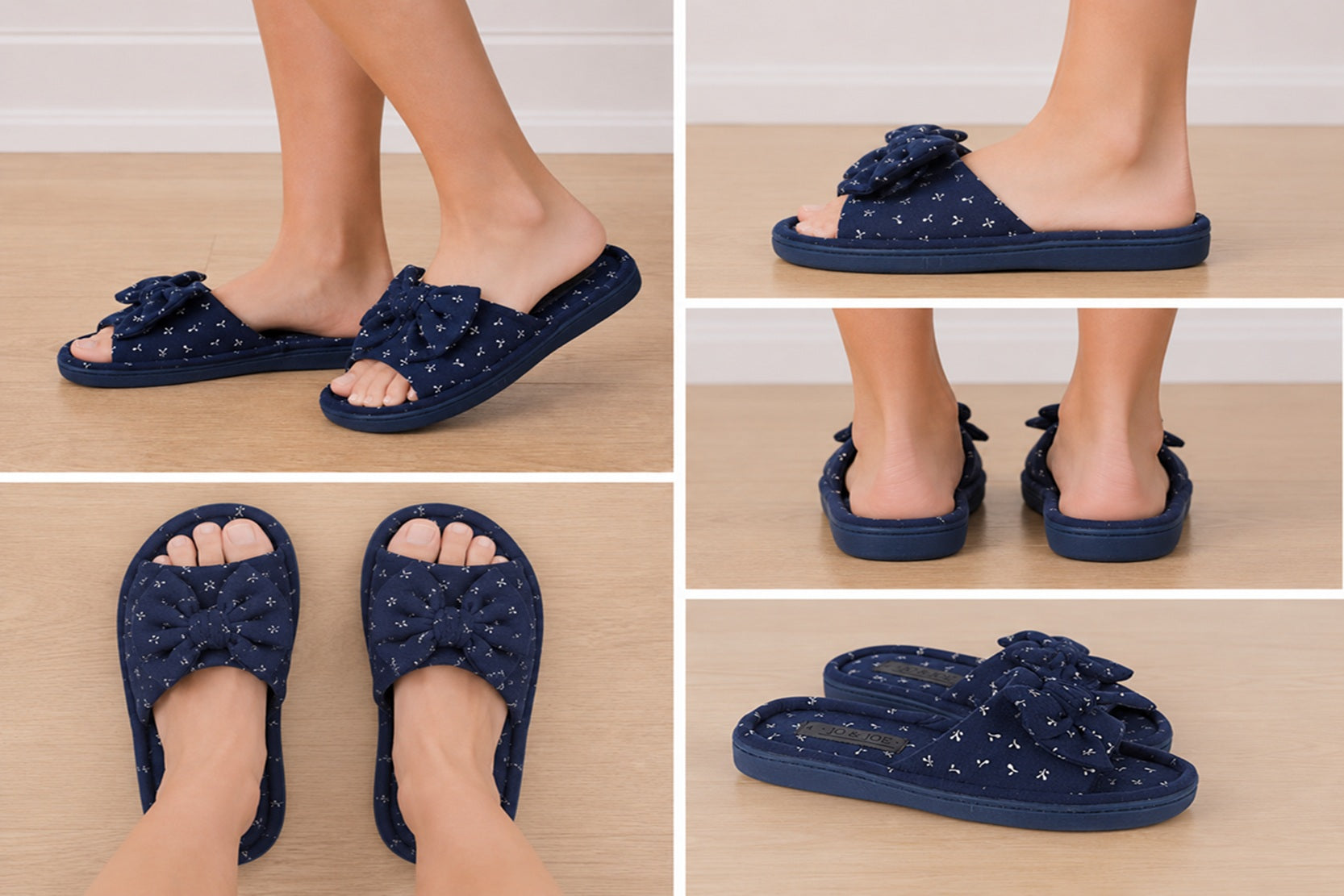 Soft Bow Slippers Navy Print Mule Slippers