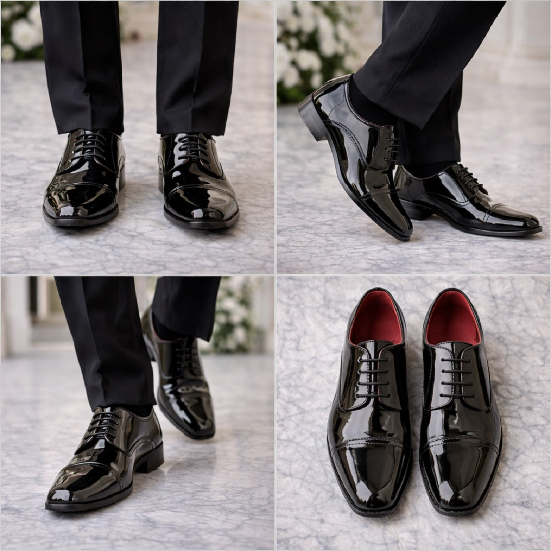 Men’s Black Patent Oxford Shoes – Glossy Lace-Up Formal Dress Shoes