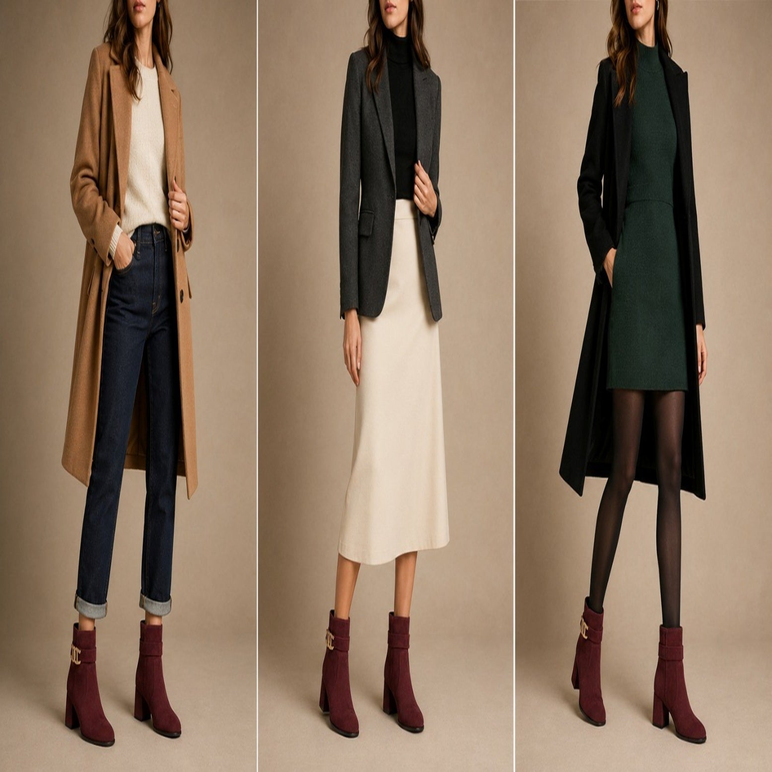 Elegant Ladies Heeled Boots with Gold Trim