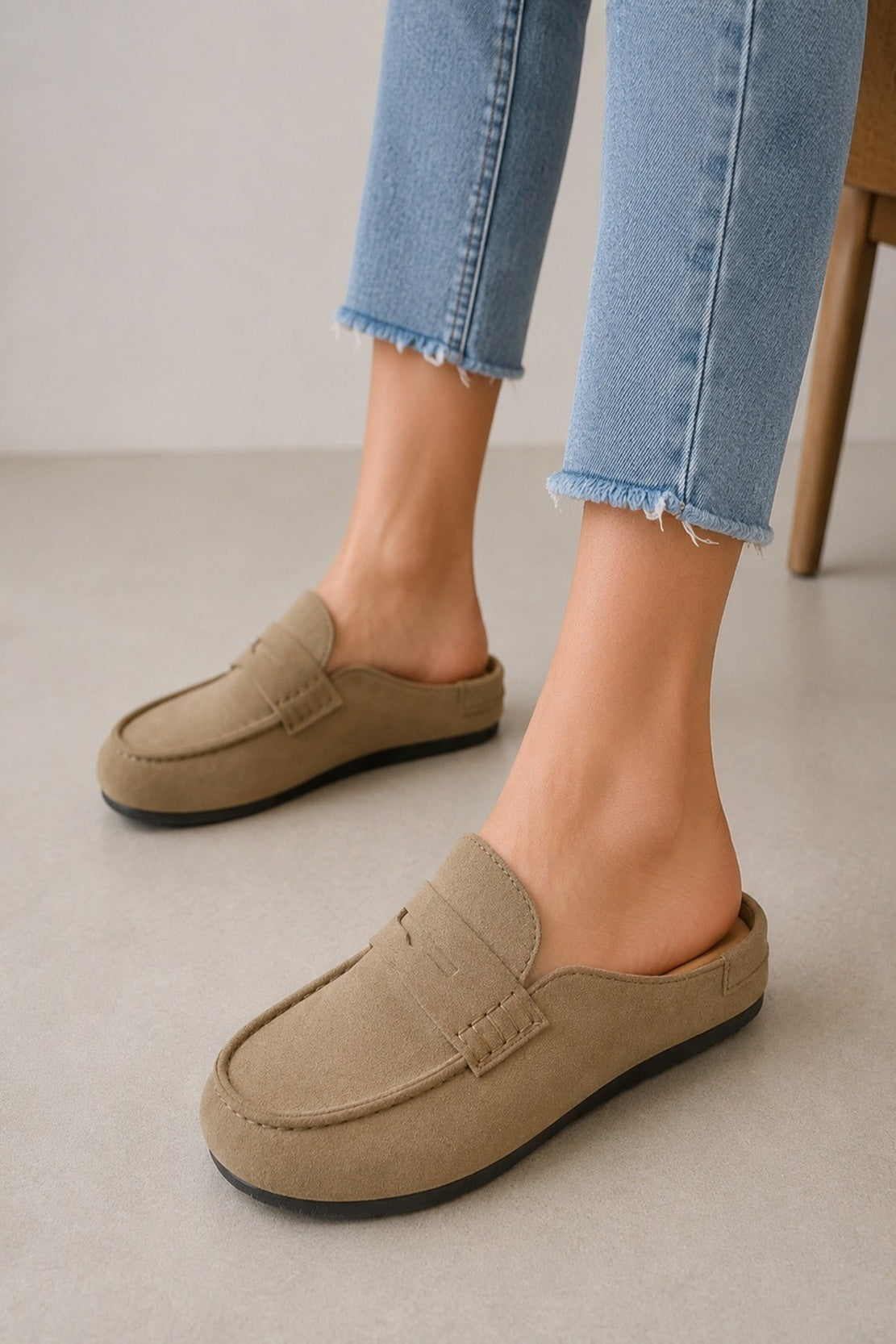 Women’s Beige Penny Loafer Platform Shoes
