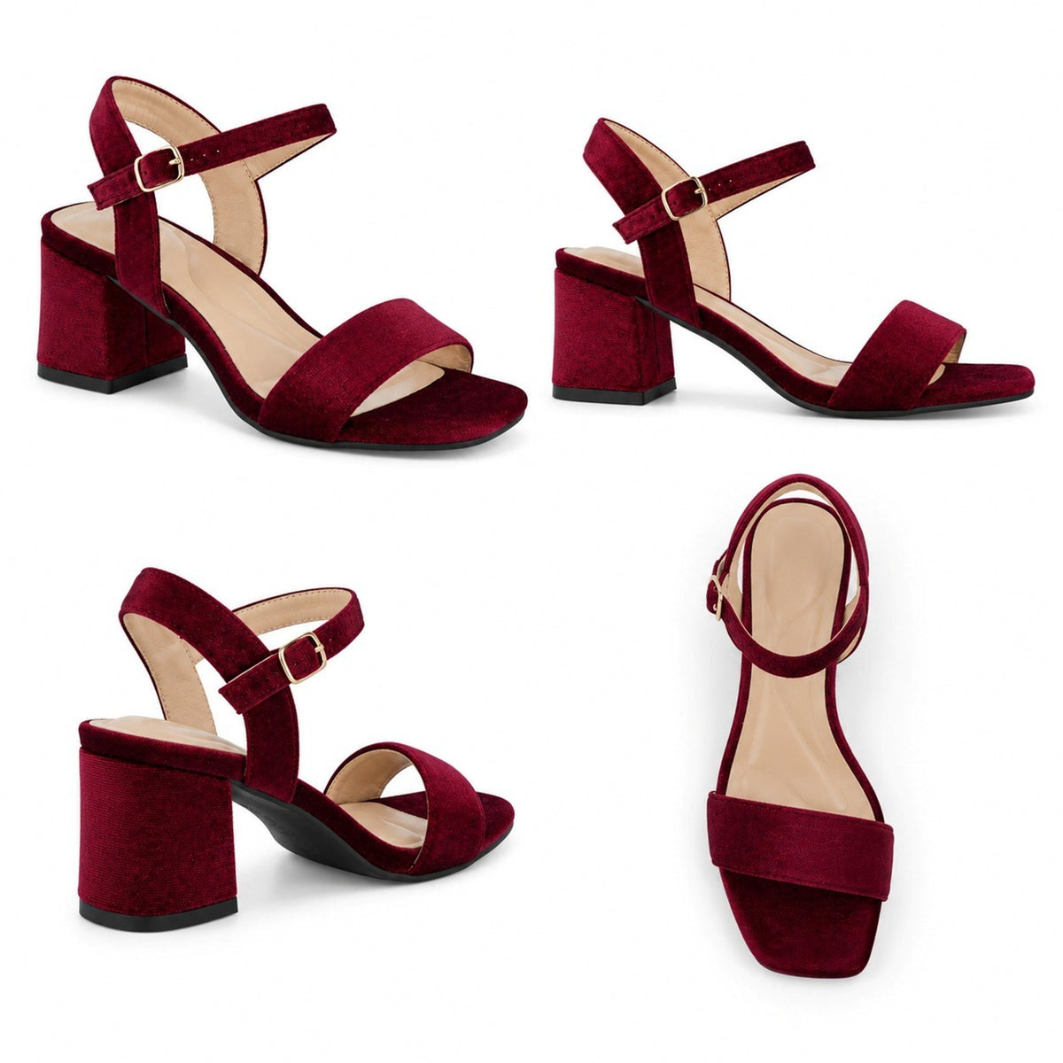 Women's Velvet Ankle Strap Block Heel Sandals