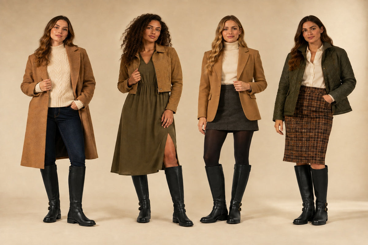 Knee High Boots with Stretch Gusset, Side Zip & Buckle Detail