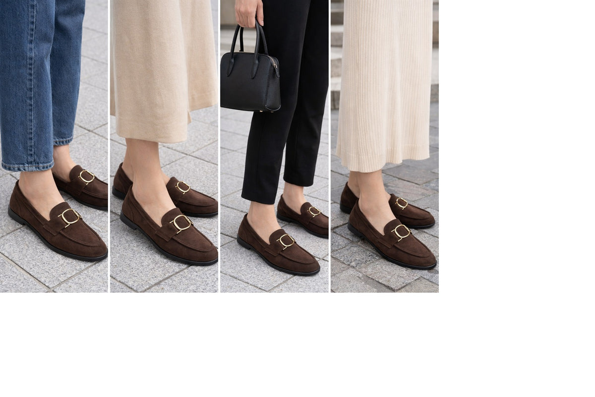 Women's Buckle Detail Loafers - Classic Slip-On Shoes with Low Heel