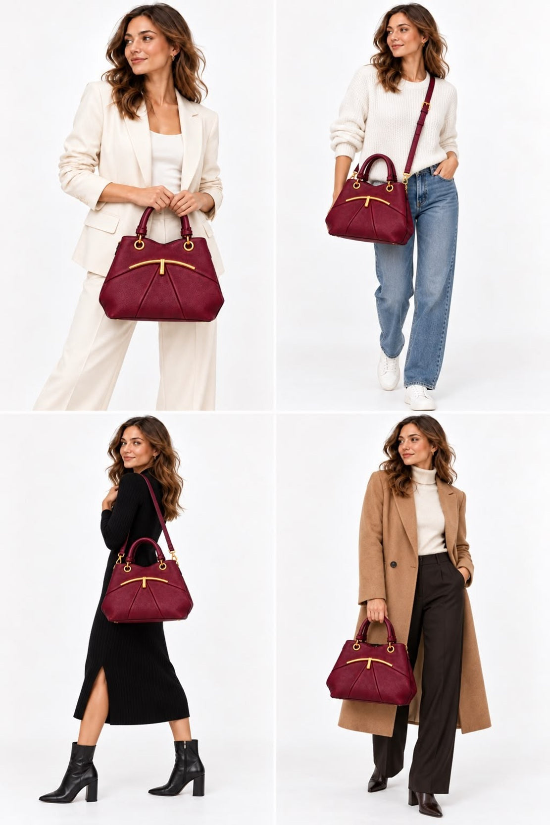 Women’s Textured PU Leather Top Handle Shoulder Bag