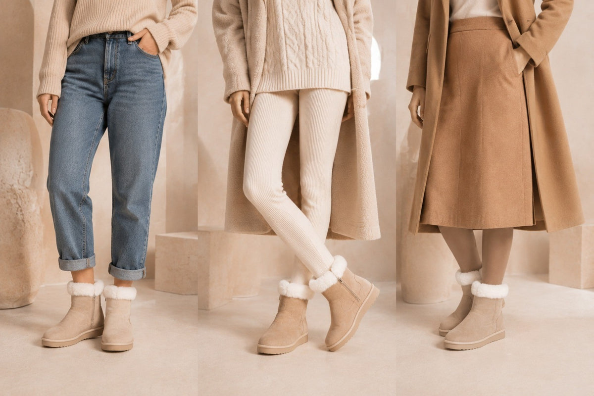 Faux Suede Fur-Lined Ankle Winter Boots