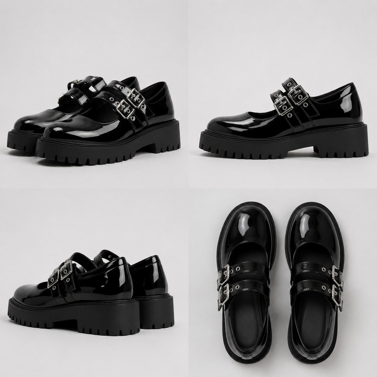 Women's Patent Mary Jane Block Heel Buckle Shoes