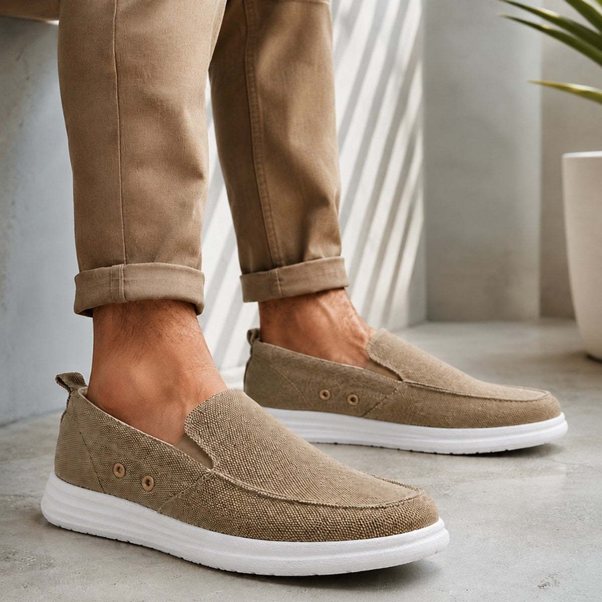 Men's Casual Canvas Slip-On Shoes Beige