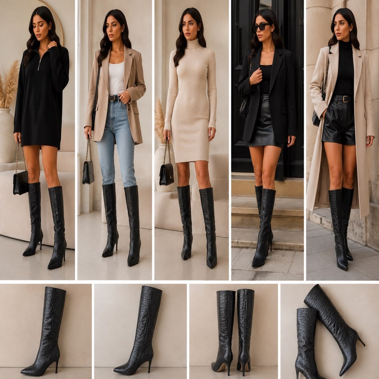 Women's Croc Texture Pointed Toe Knee High Stiletto Boots