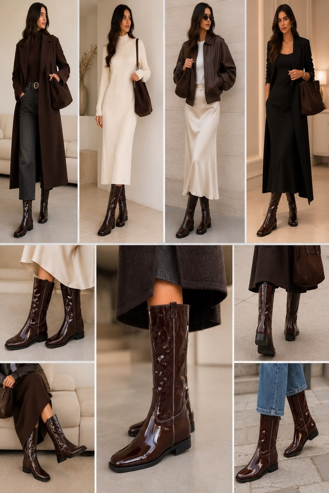 Women's Burgundy Patent Knee High Flat Boots