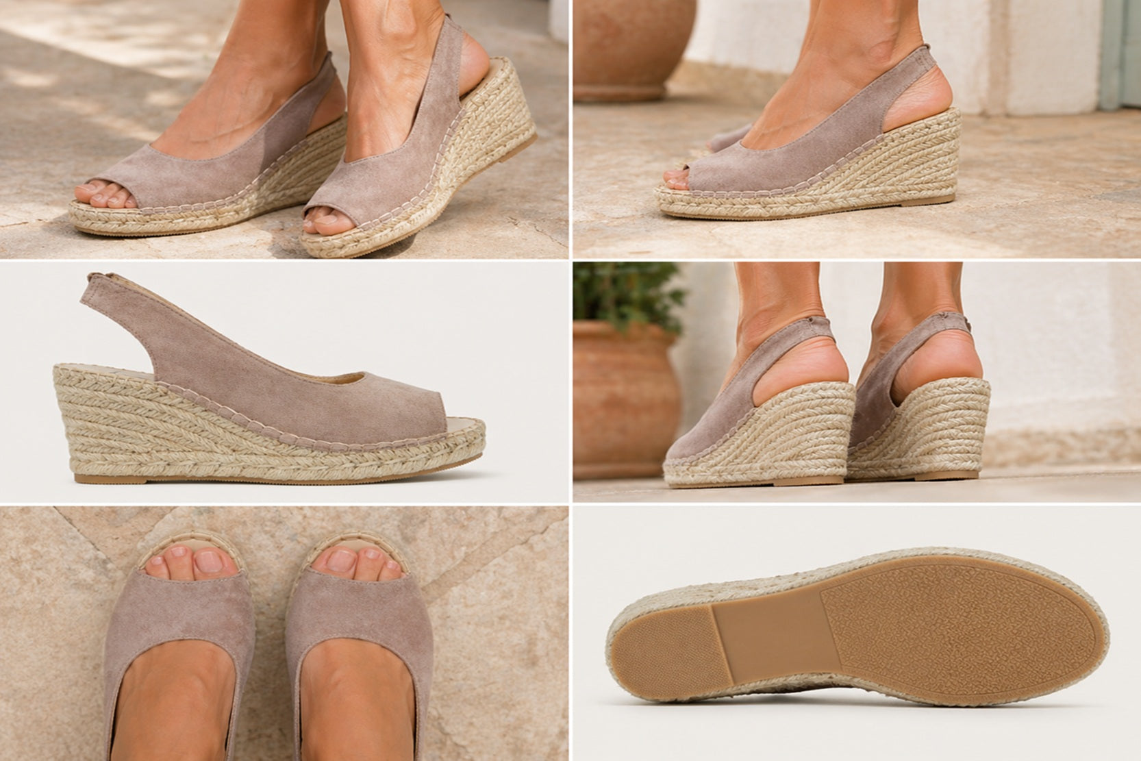 Ladies Hessian Wedge Heel Espadrille Sandals Taupe Open Toe Summer