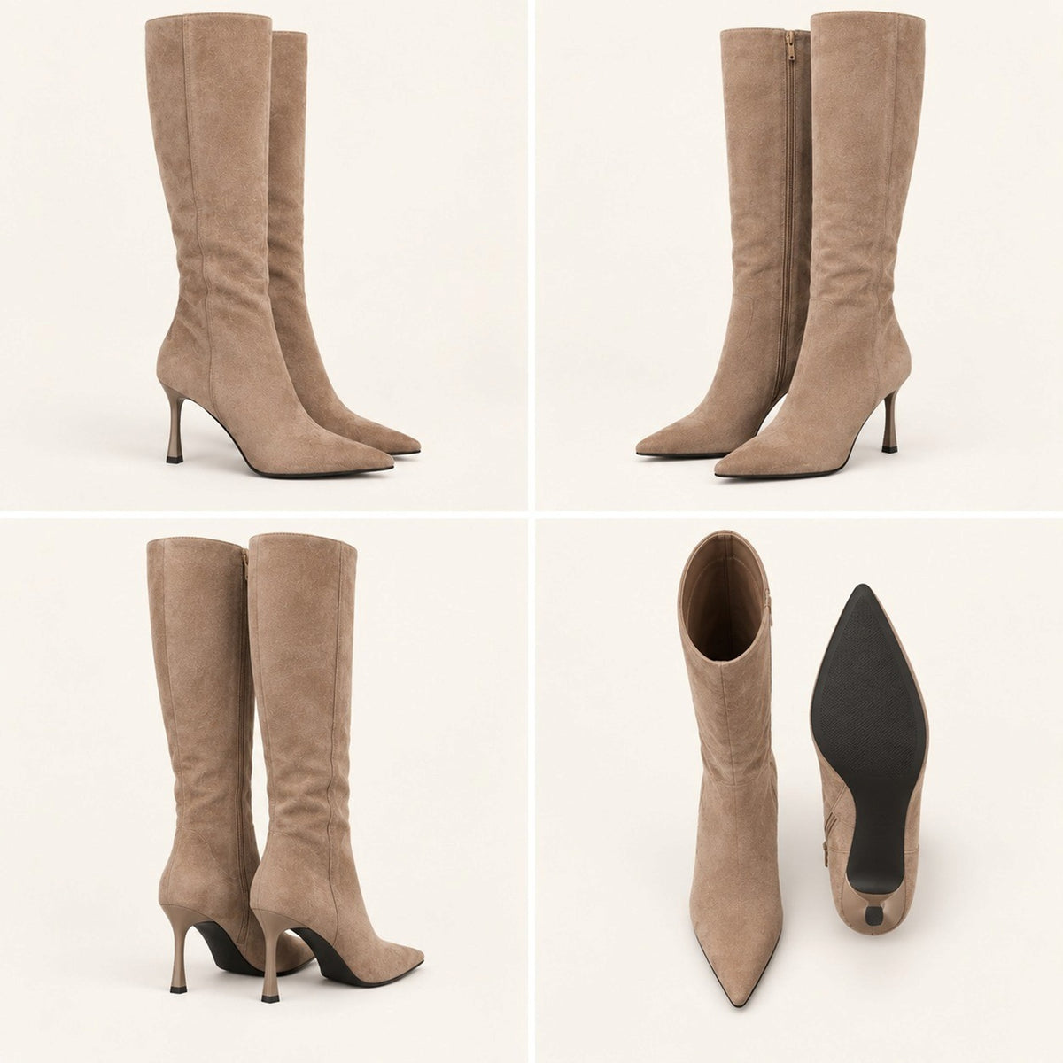 Women's Pointed Toe Kitten Heel Ruched Knee High Boots