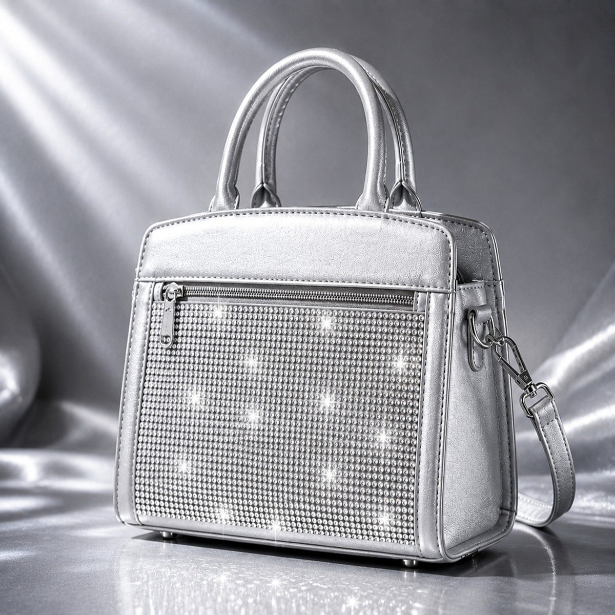 Women’s Embellished Structured Handbag with Shoulder Strap