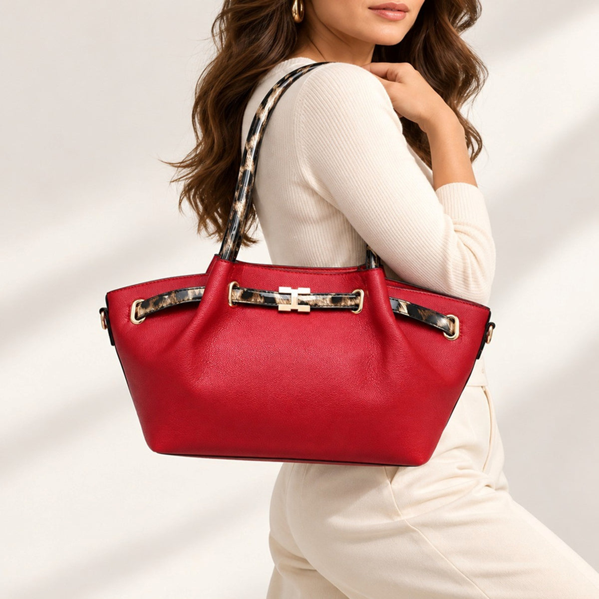 Women's Structured Tote Bag with Decorative Strap Detail