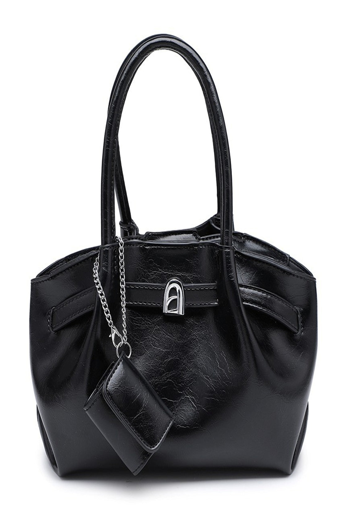 Women's PU Leather Tote Handbag with Matching Cosmetic Pouch