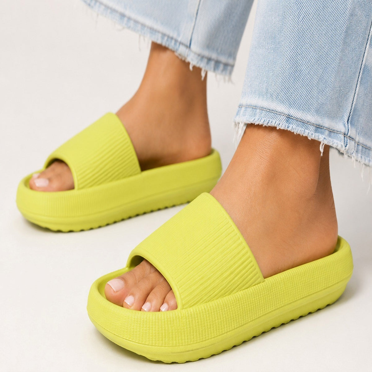 Lime Green Cushioned Platform Slide Sandals