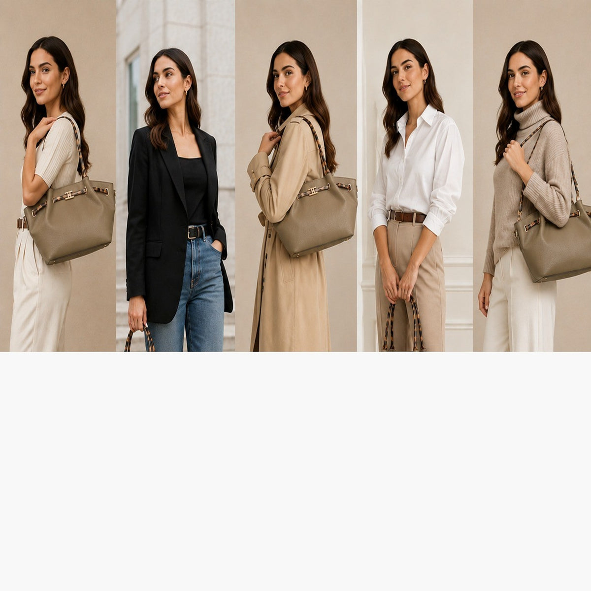 Women’s Structured Tote Bag with Decorative Strap Detail