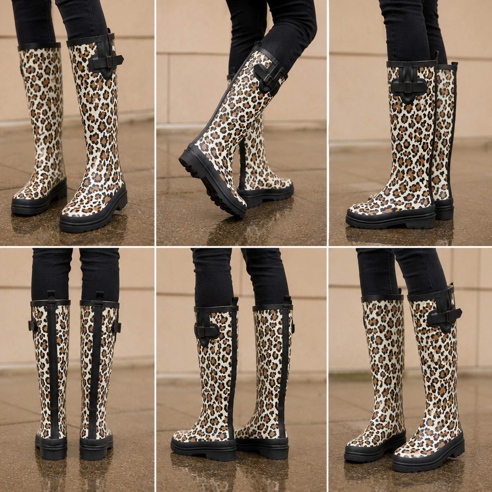 Ladies Long Leg Leopard Wellington Boots