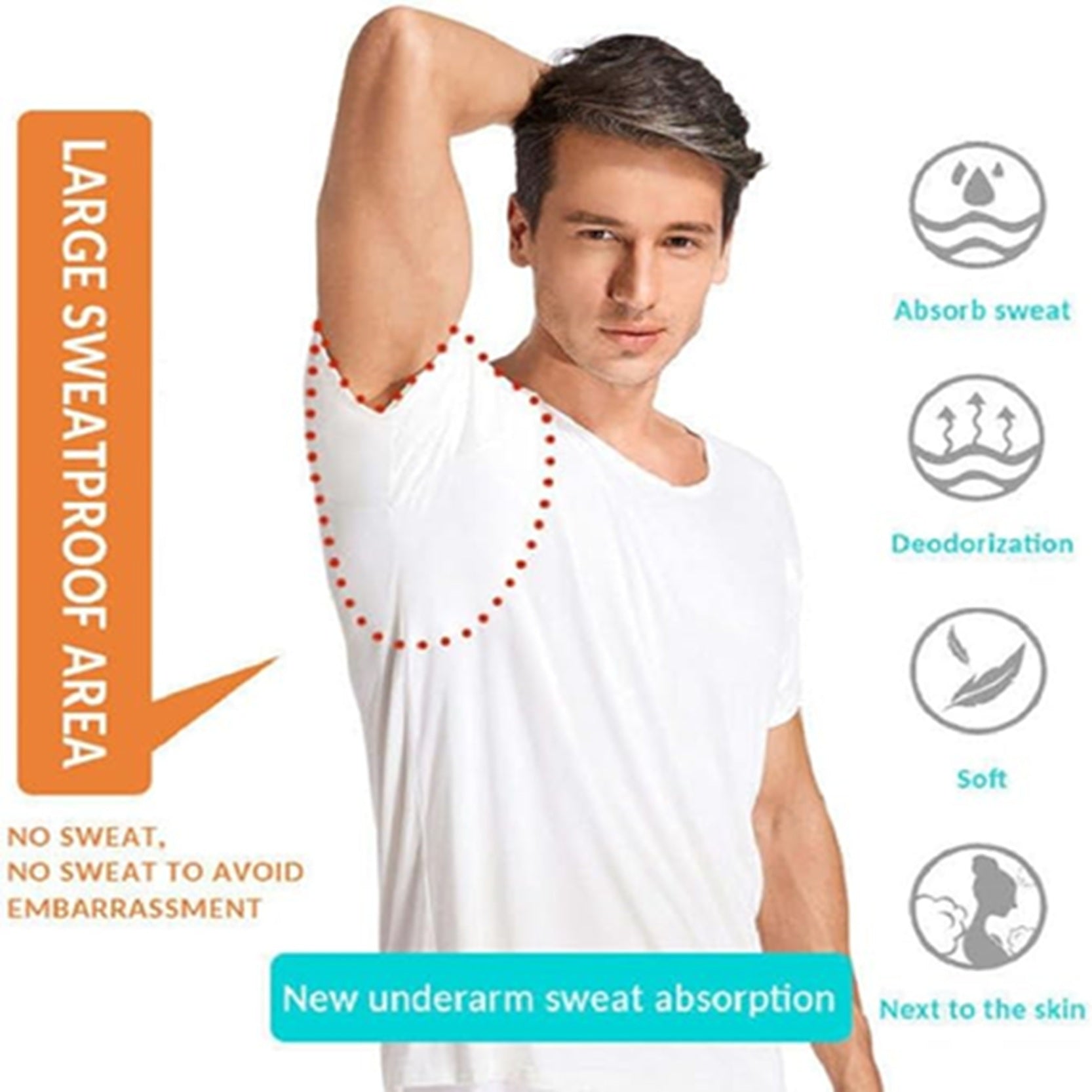 Men's Sweat Proof Undershirt Sweat Guard Odour Control Breathable