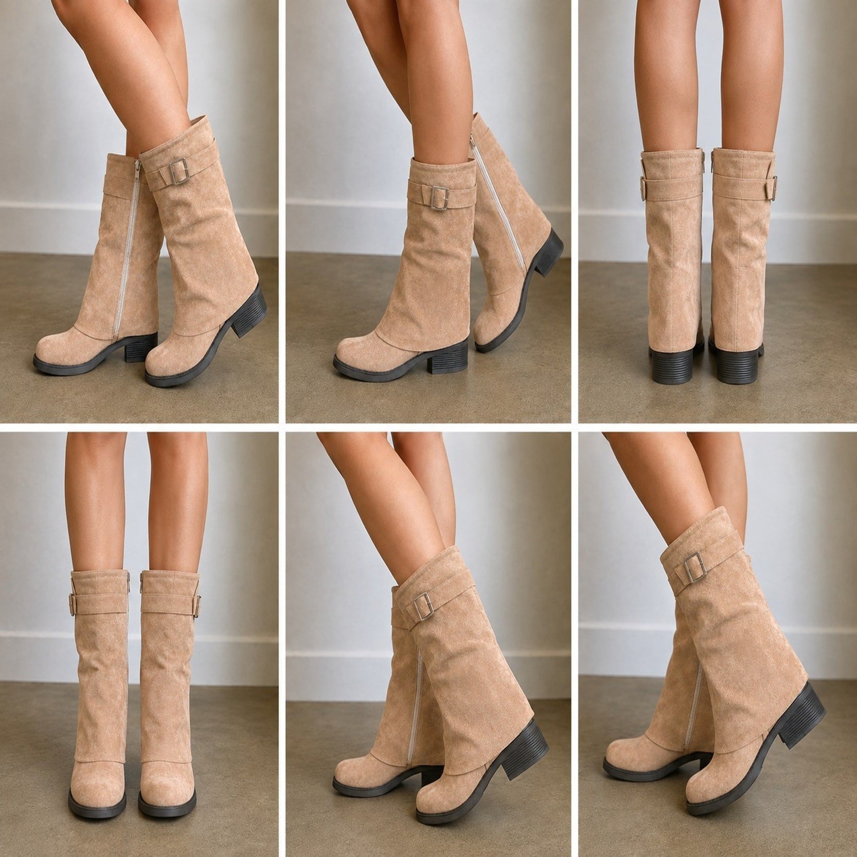 Women's Buckle Detail Mid-Calf Zip Boots