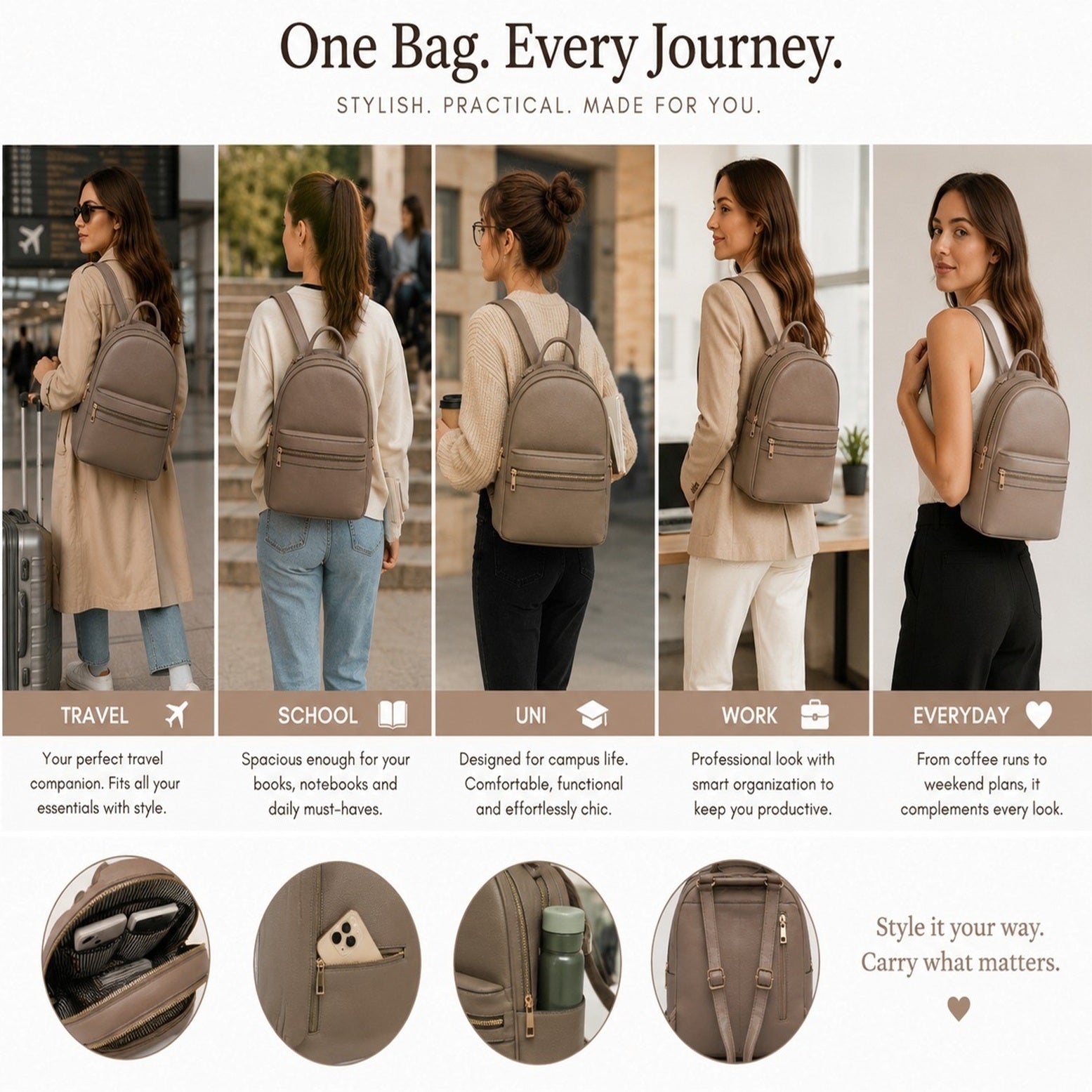 Women's Minimalist Faux Leather Backpack