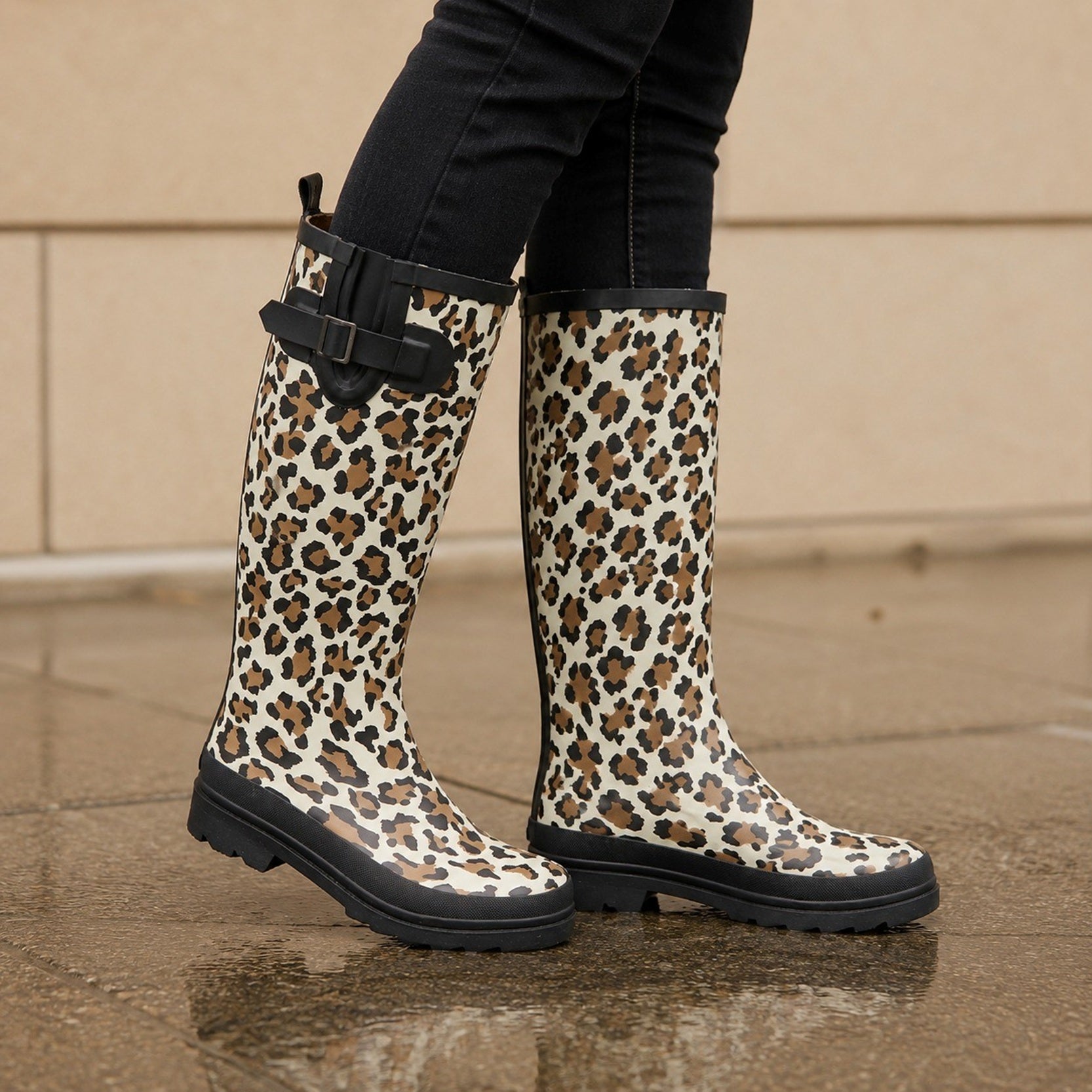 Ladies Long Leg Leopard Wellington Boots
