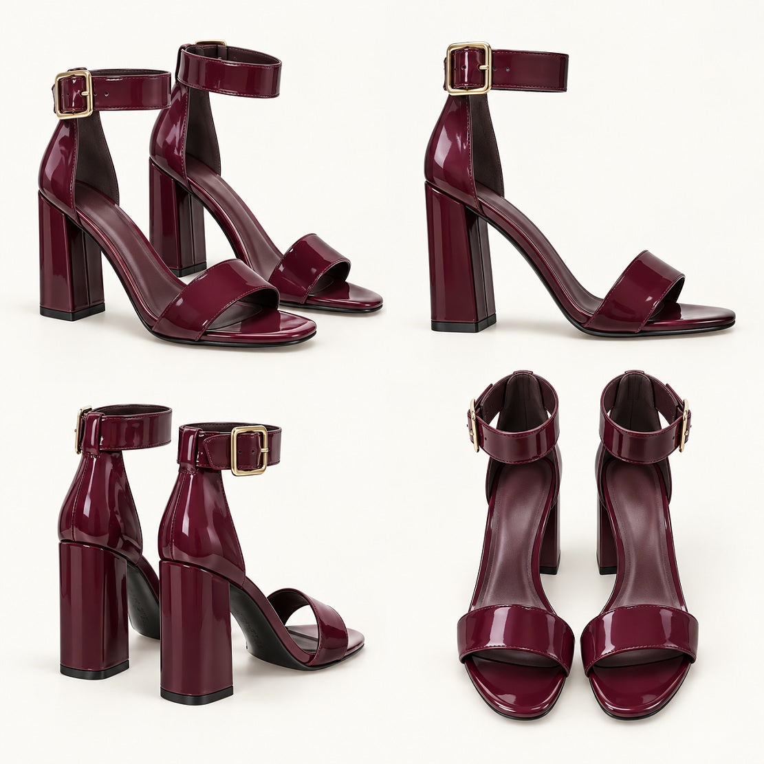 Women's Patent Square Toe Ankle Strap Block Heel Sandals