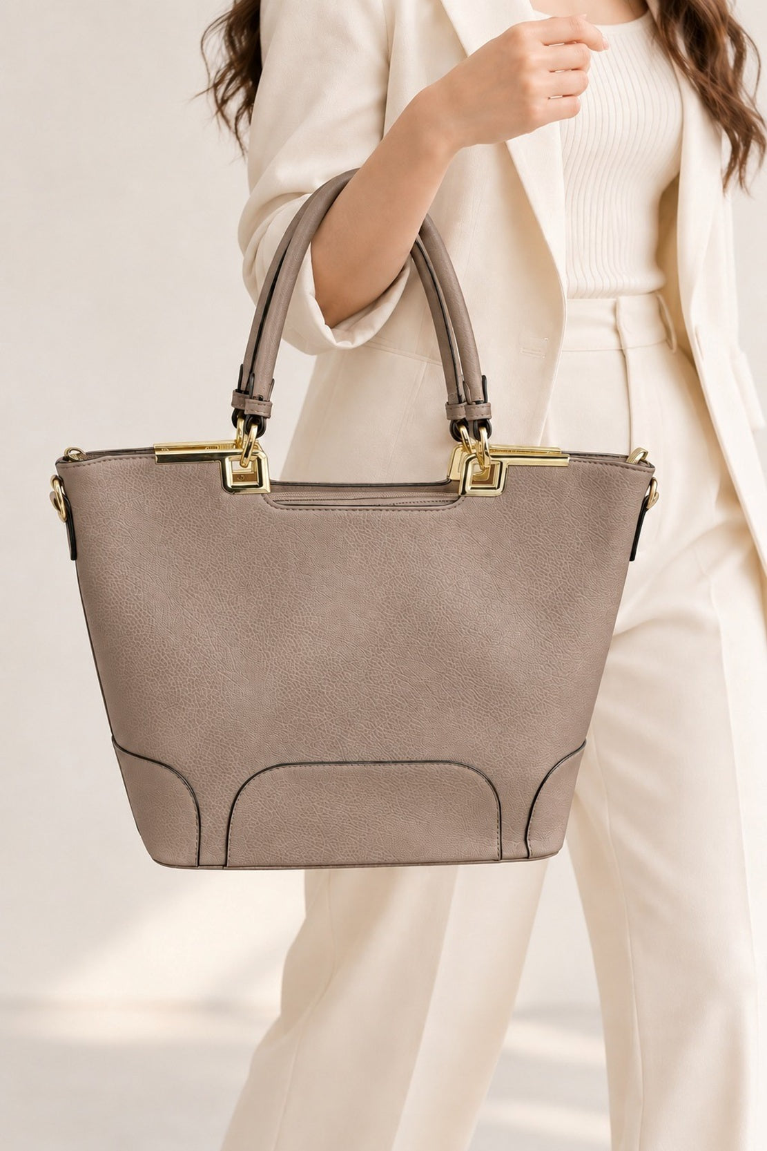 Elegant Textured PU Leather Top Handle Tote Bag