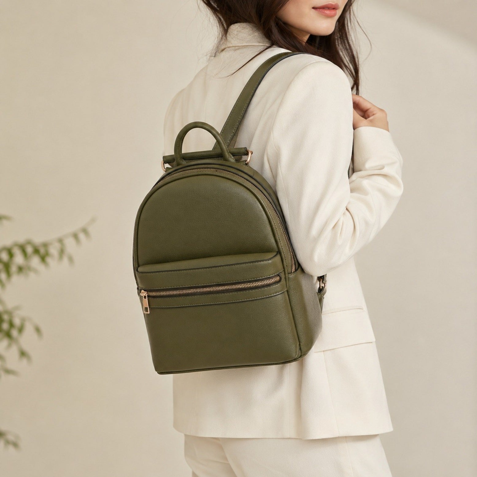 Women's Minimalist Faux Leather Backpack