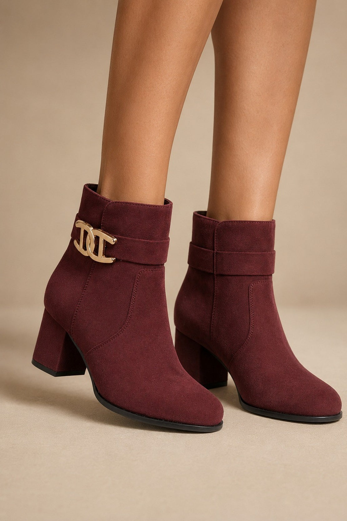 Elegant Ladies Heeled Boots with Gold Trim