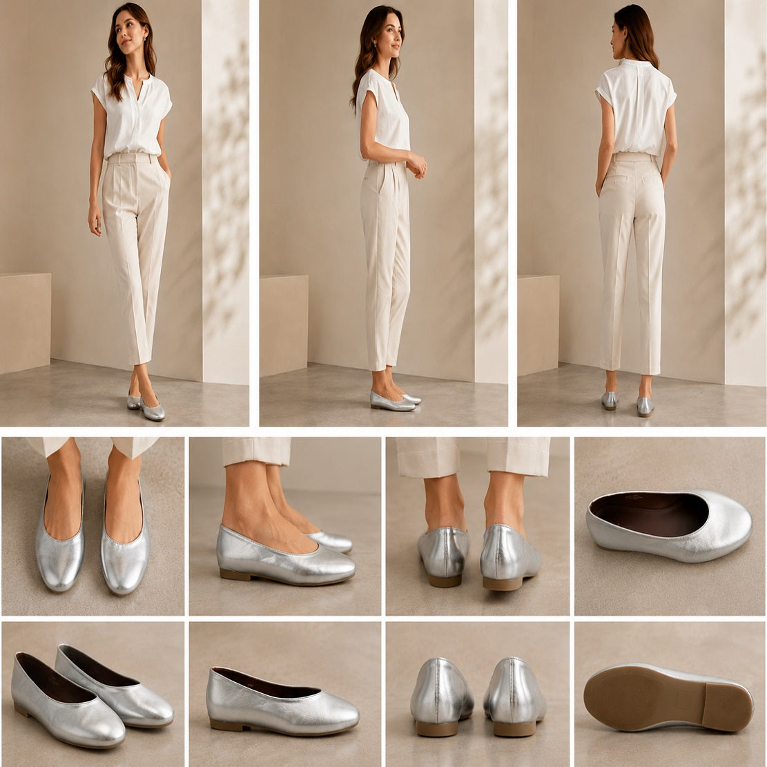 Silver Slip On Flat Ballet Pumps