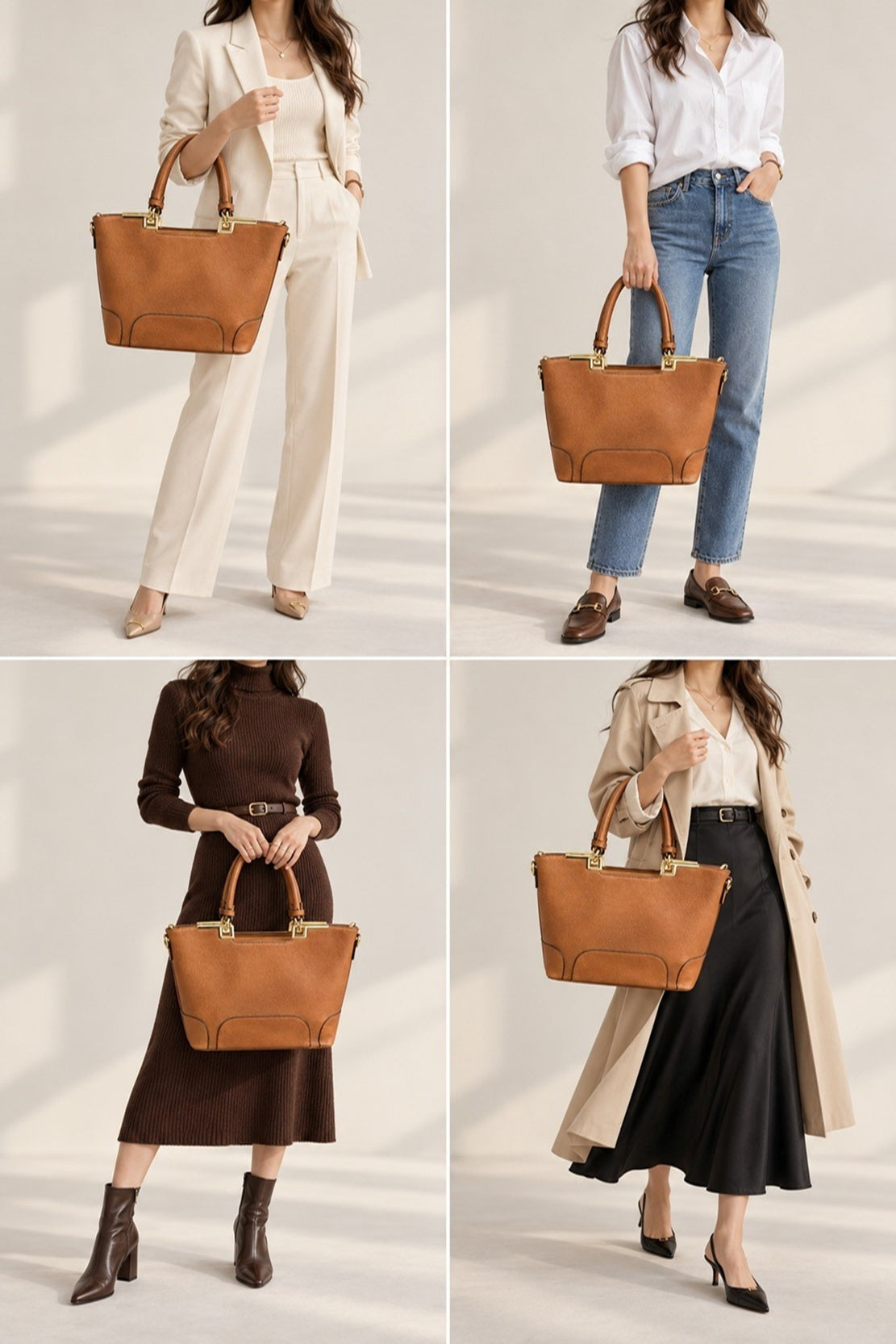 Elegant Textured PU Leather Top Handle Tote Bag