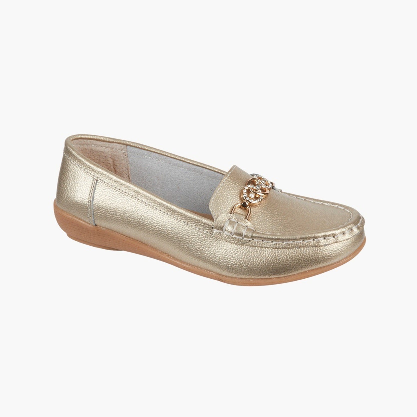 Women's Metallic Gold Chain Detail Loafers