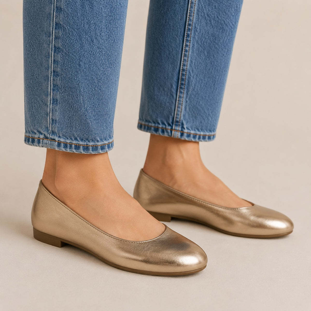 Metallic Gold Slip On Flat Ballet Pumps