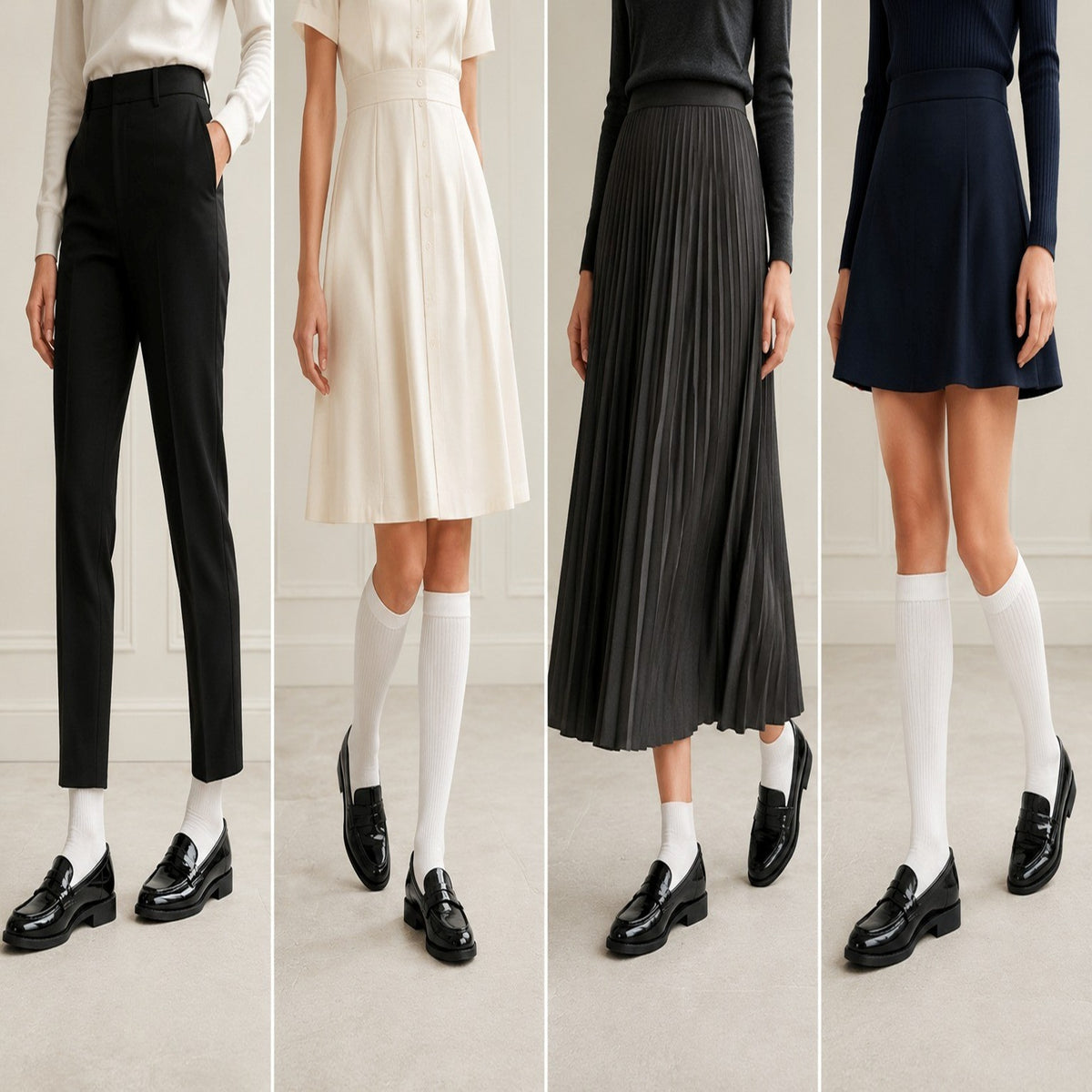 Classic Glossy Patent Penny Loafers with Low Block Heel