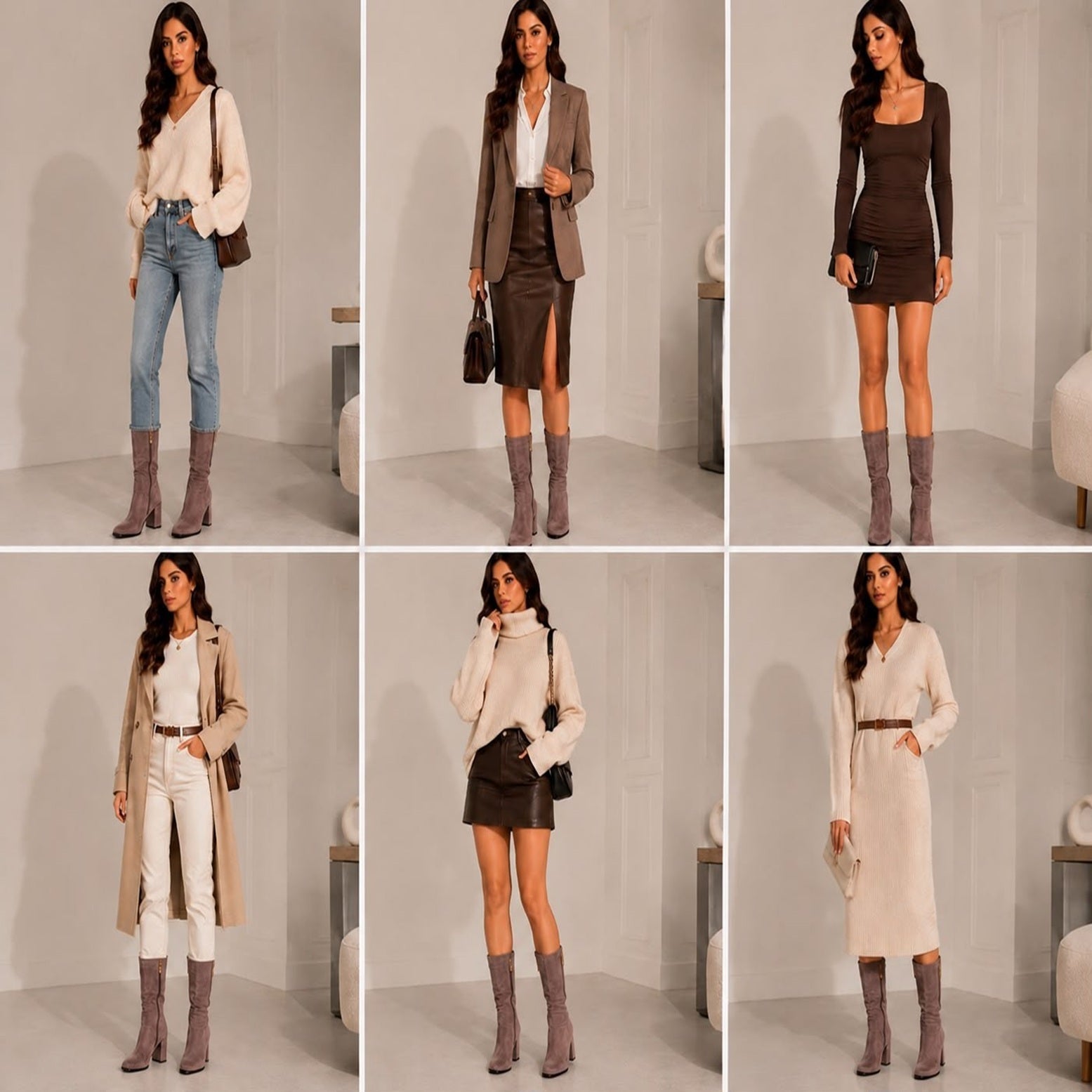 MF Women's Suede Knee High Block Heel Boots