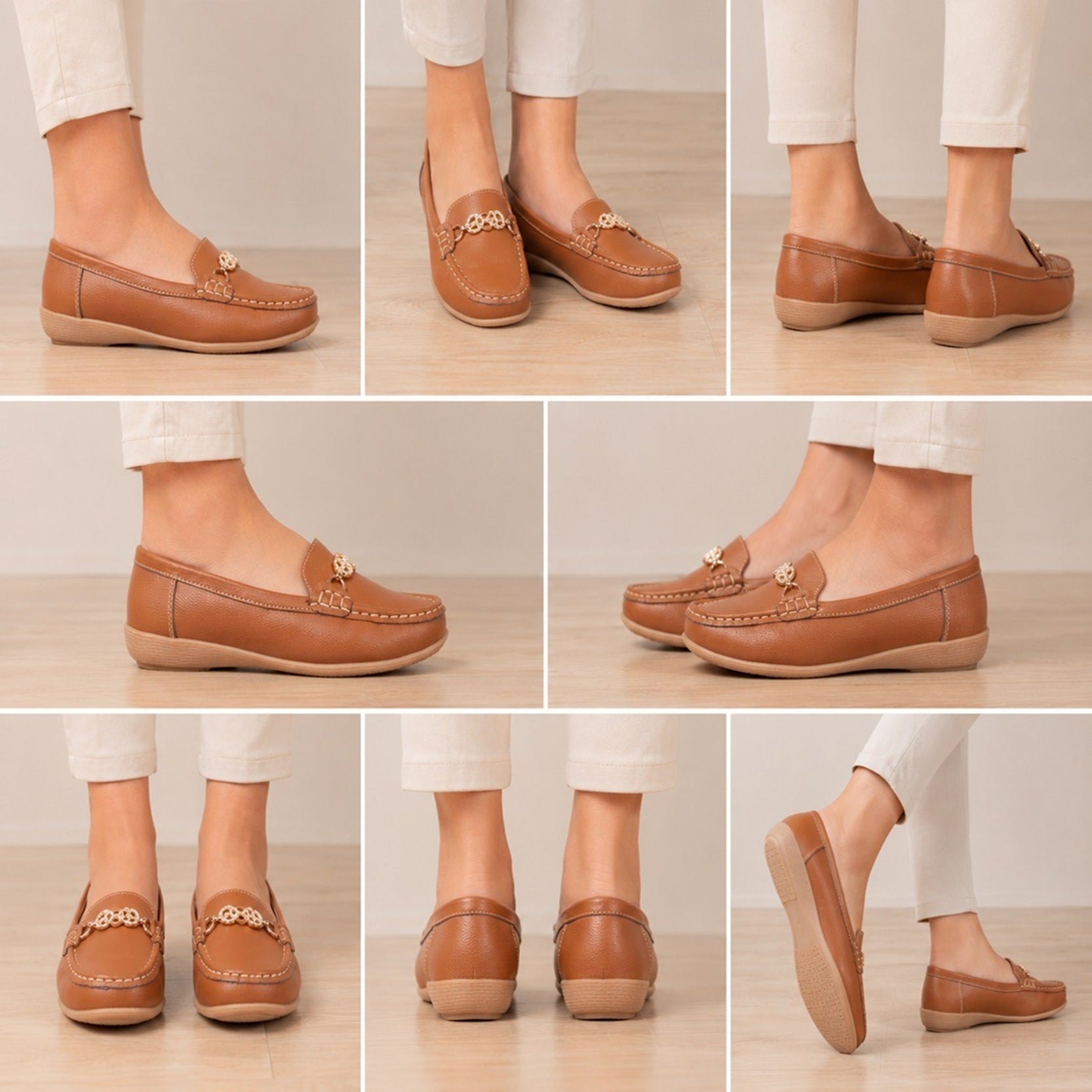 Women's Classic Comfort Chain Detail Loafers – Tan