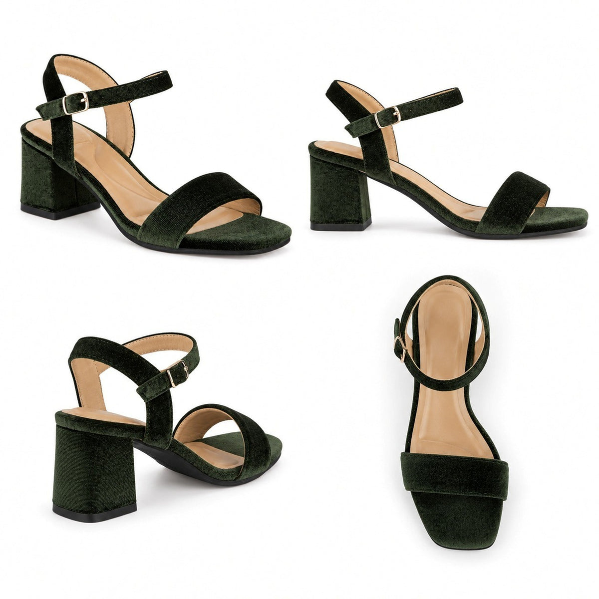 Women's Velvet Ankle Strap Block Heel Sandals