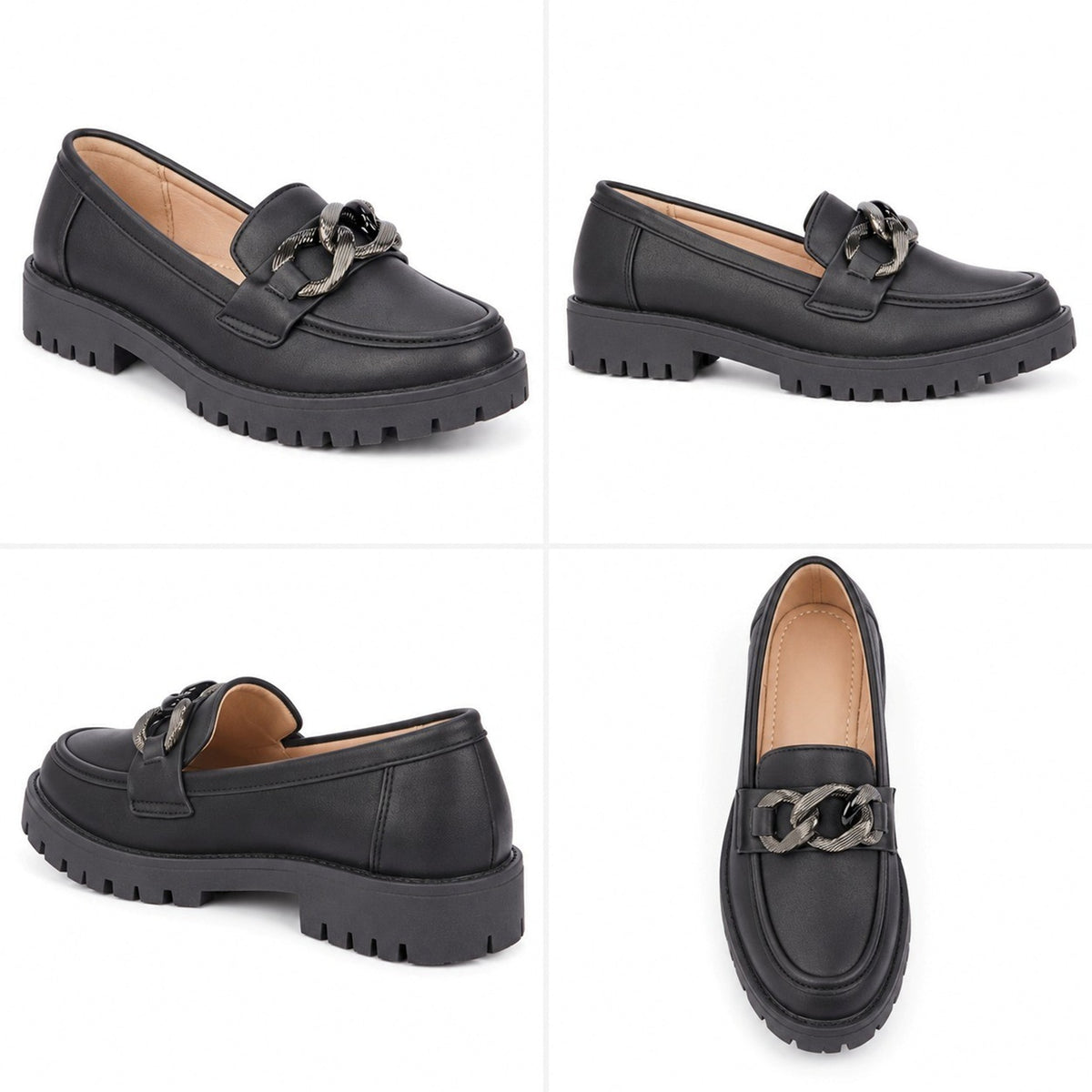 Women's Chunky Sole Chain Detail Loafers