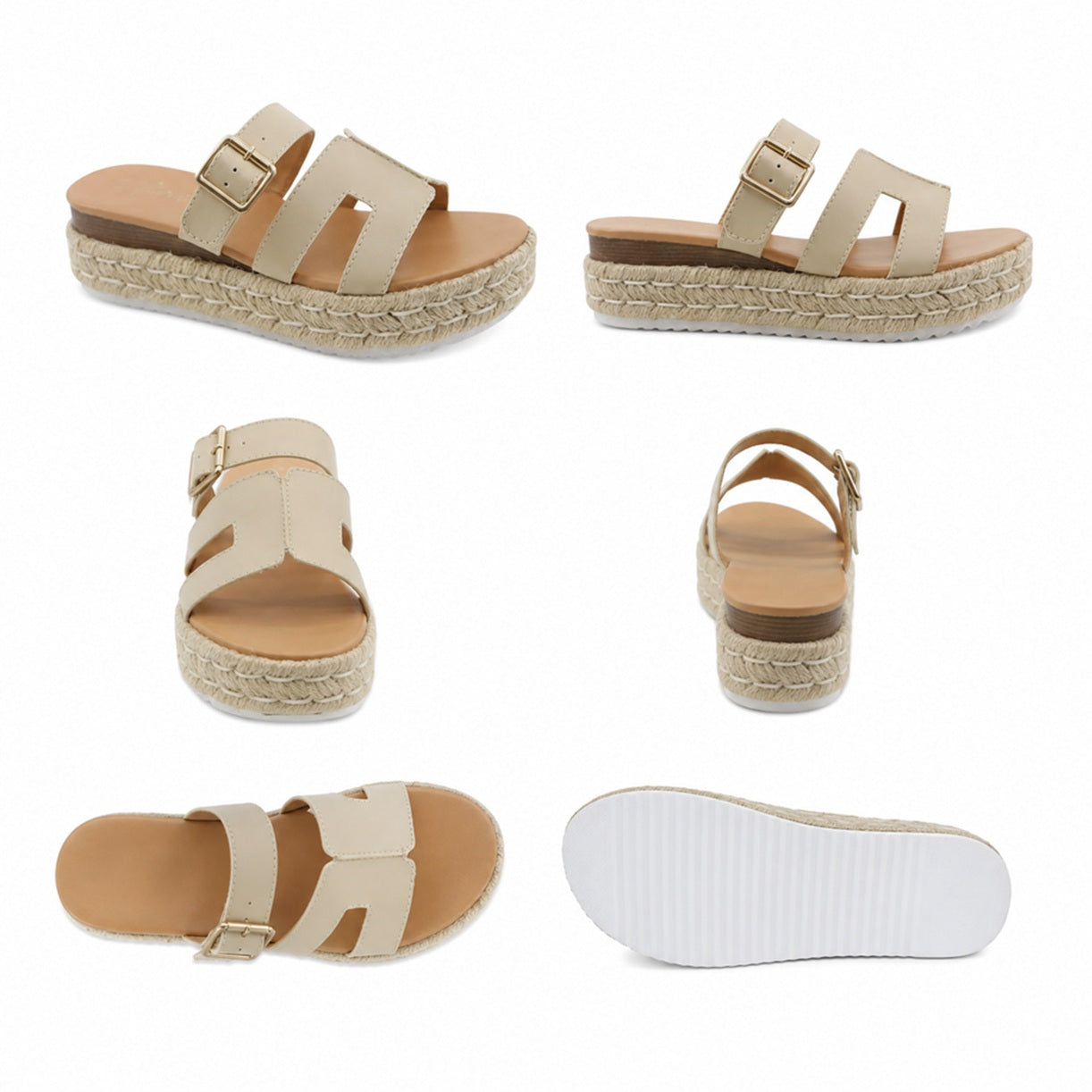 Espadrille Platform Sliders Sandals Taupe Wide Fit