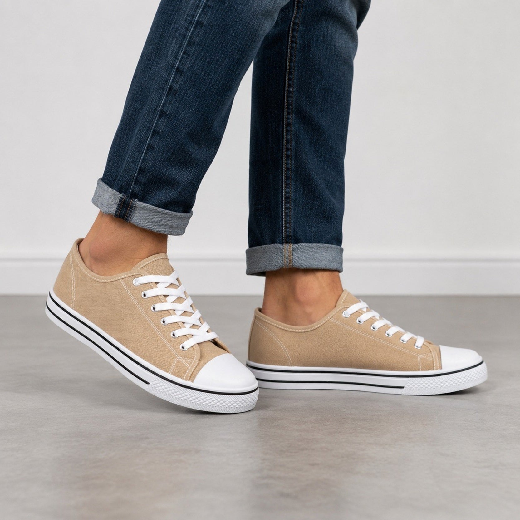 Beige Canvas Lace-Up Casual Trainers for Men