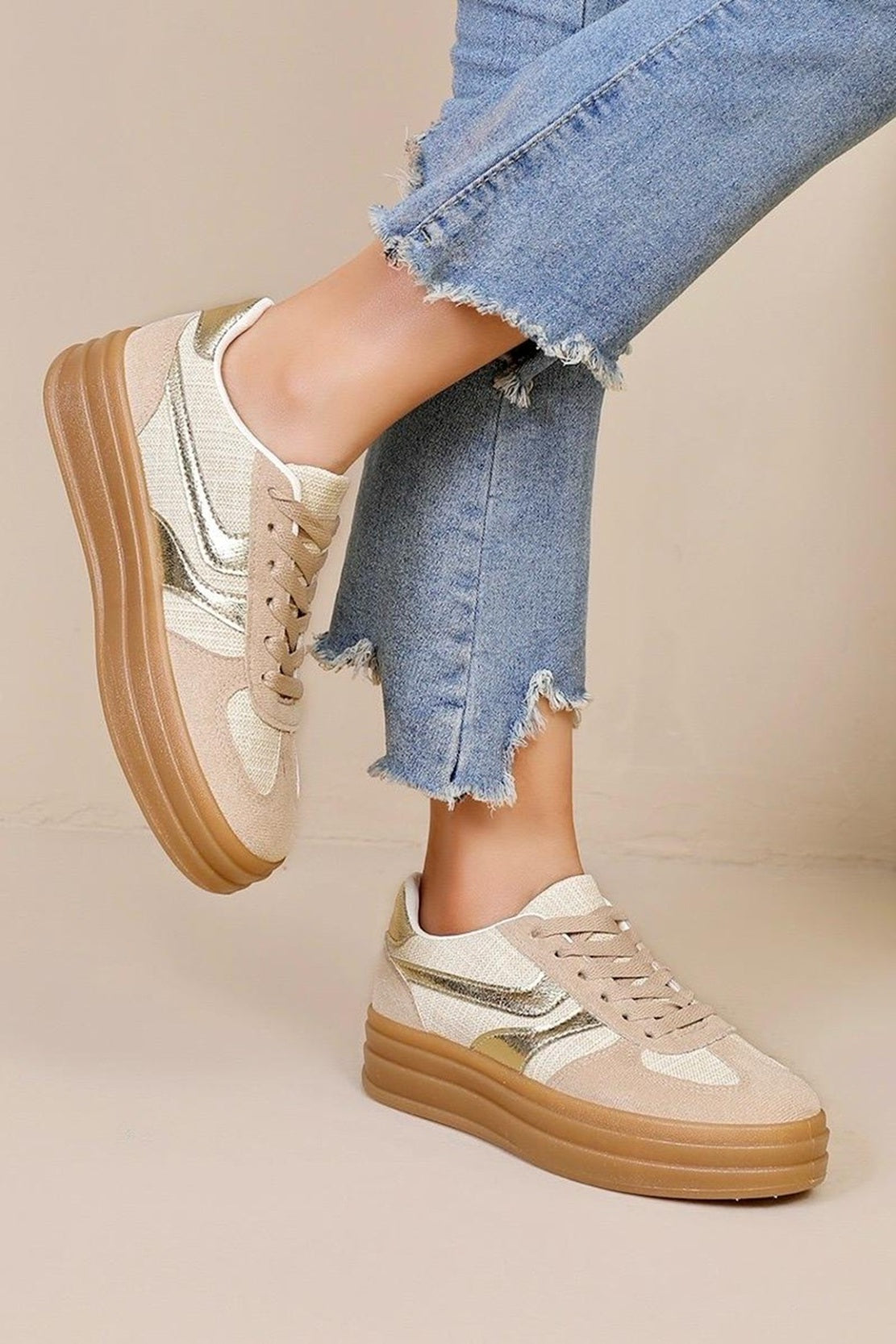 Lace-Up Metallic Detail Platform Trainers
