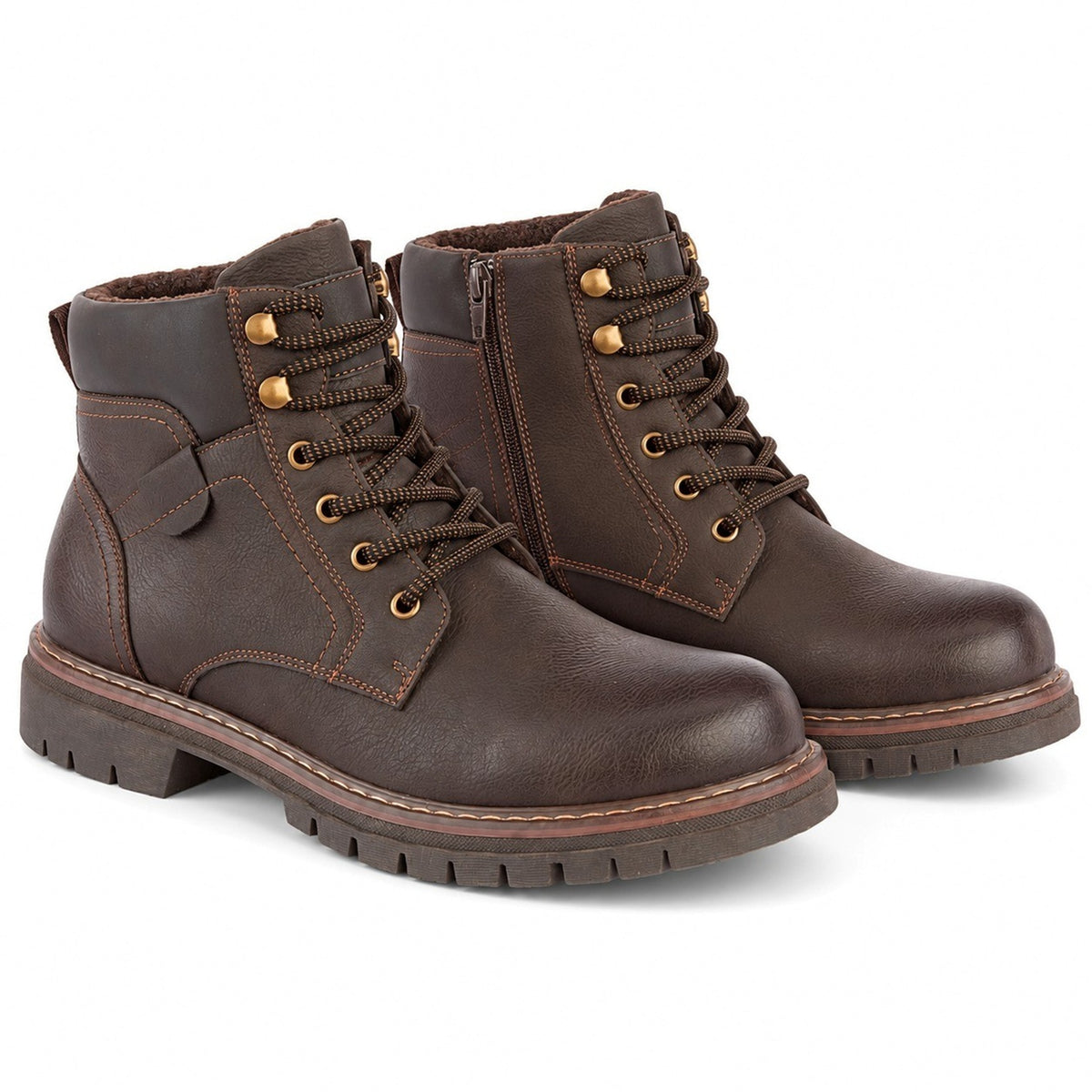 Men's Lace-Up Ankle Boots with Side Zip Chunky Sole