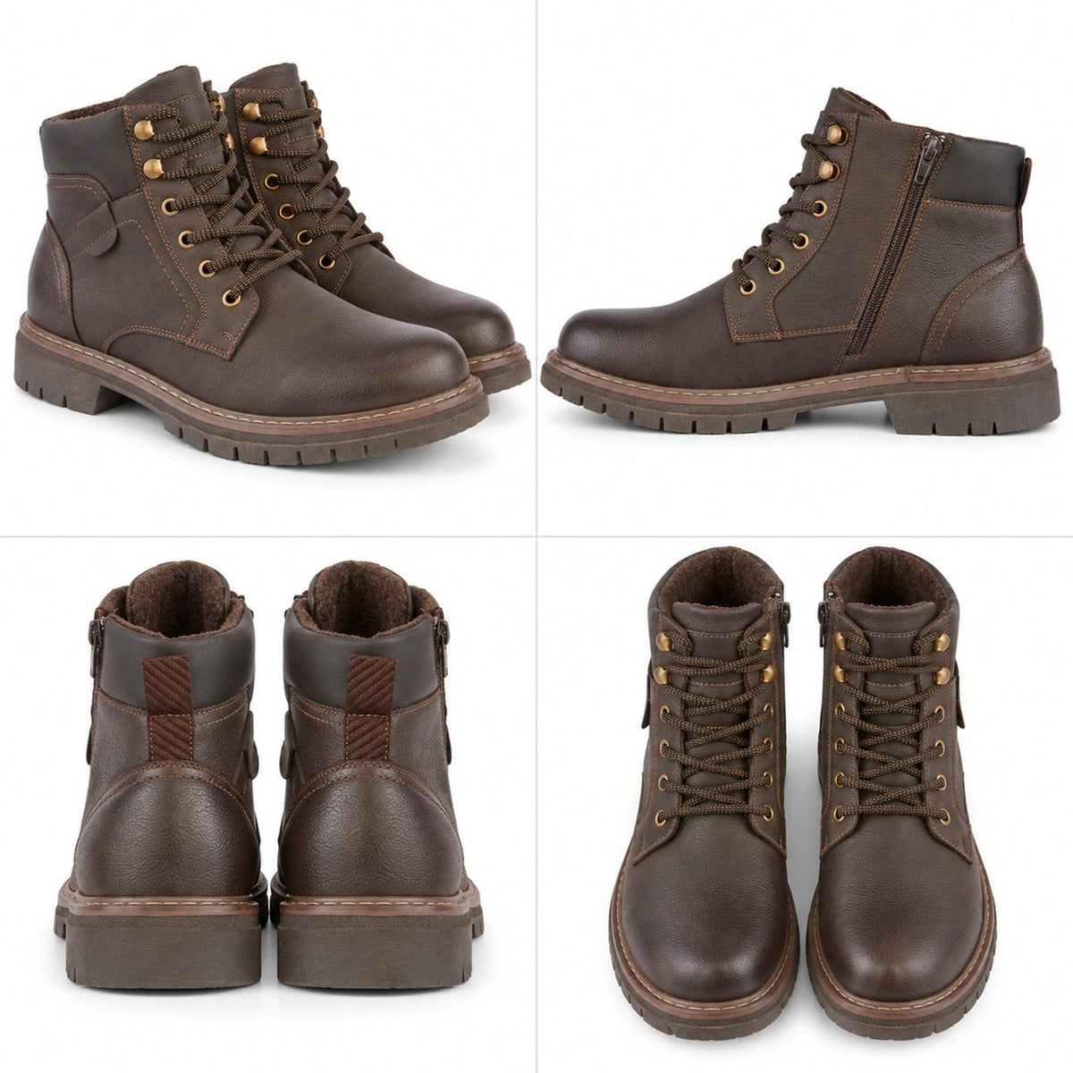 Men's Lace-Up Ankle Boots with Side Zip Chunky Sole