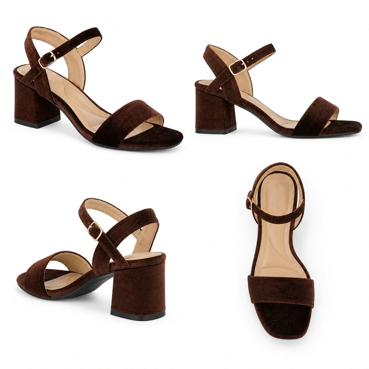 Women's Velvet Ankle Strap Block Heel Sandals