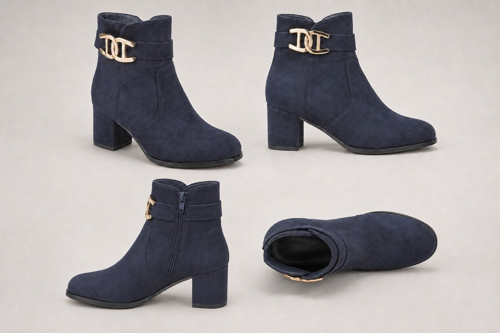 Elegant Ladies Heeled Boots with Gold Trim