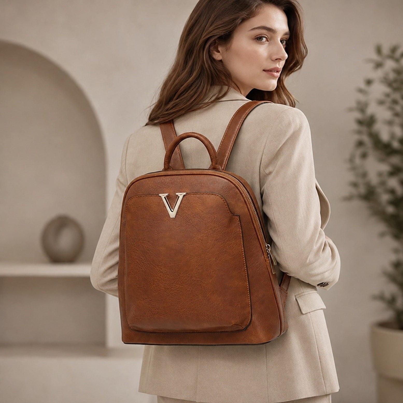 Women's Faux Leather Everyday Backpack Travel School Uni
