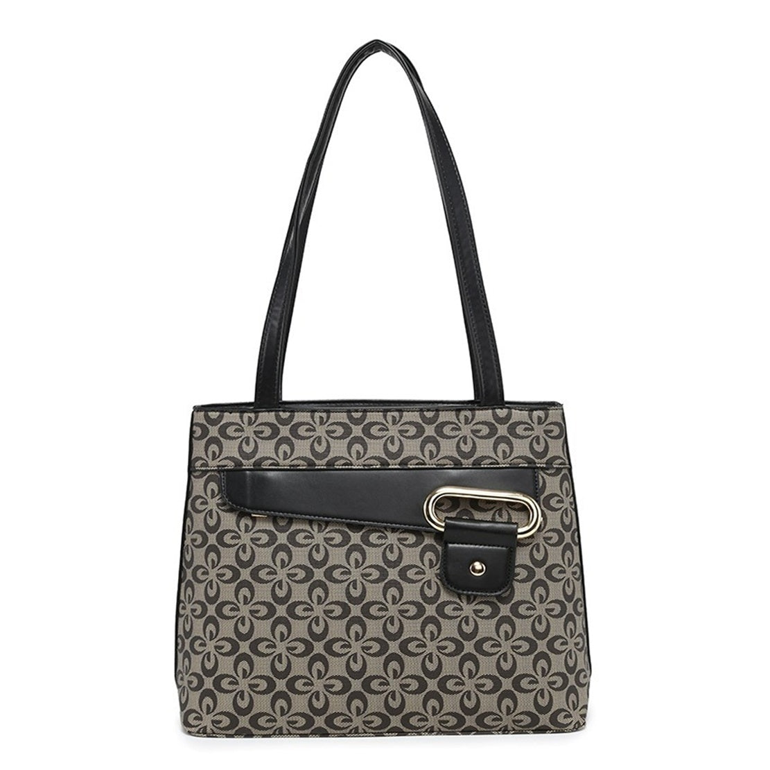 Women's Patterned Tote Shoulder Handbag with Buckle Detail