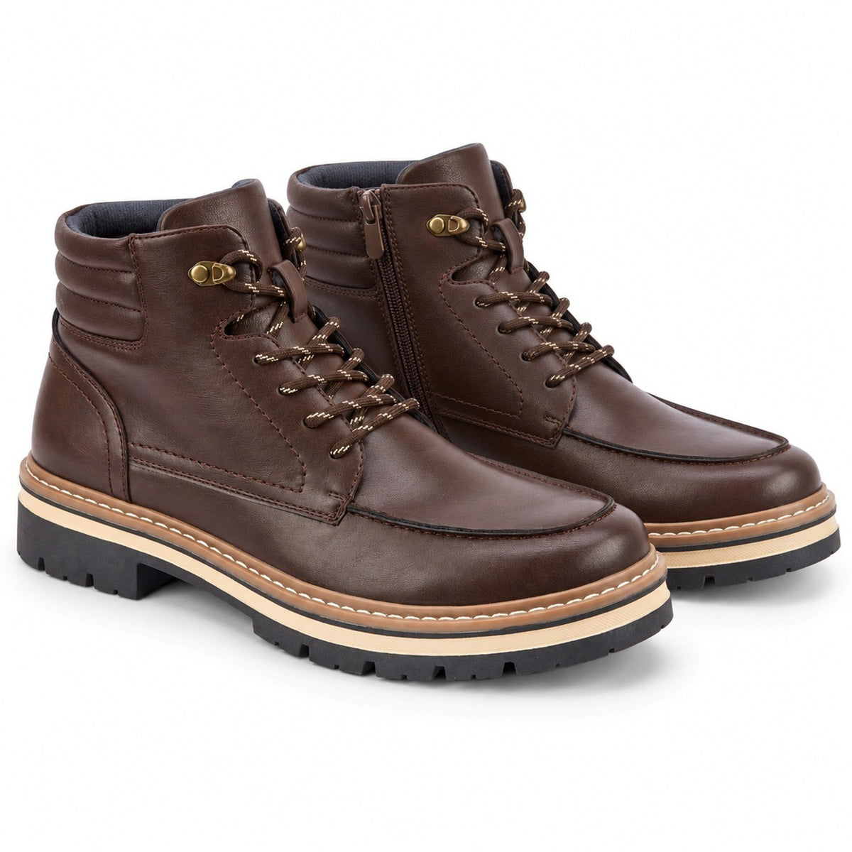 Men's Lace-Up Ankle Boots with Side Zip & Lug Sole