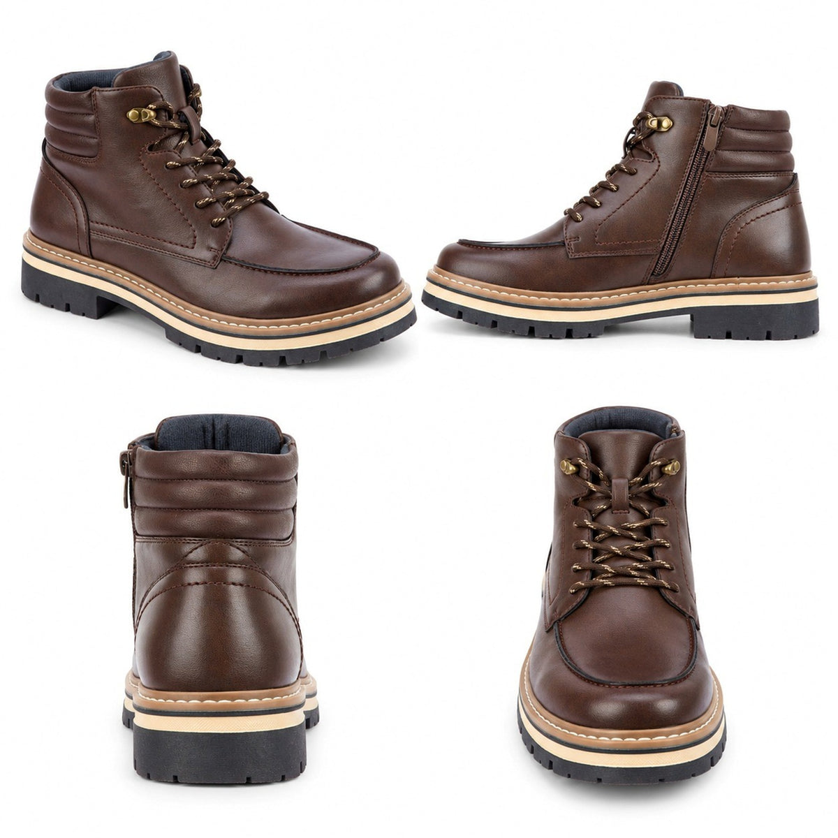 Men's Lace-Up Ankle Boots with Side Zip & Lug Sole