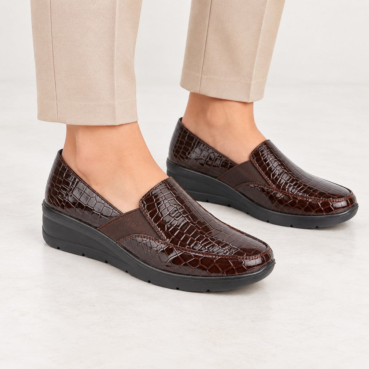 Women's Croc Embossed Slip-On Wedge Loafers
